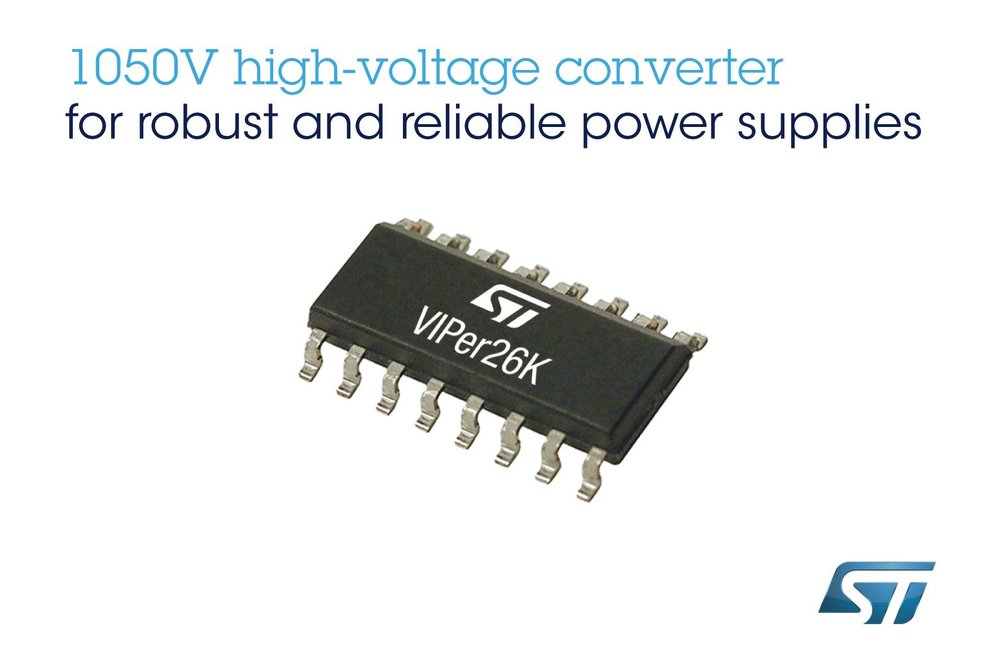 New VIPer Converter from STMicroelectronics Features Market’s Highest MOSFET Breakdown Voltage, 1050V, for Robust and Reliable Power Supplies